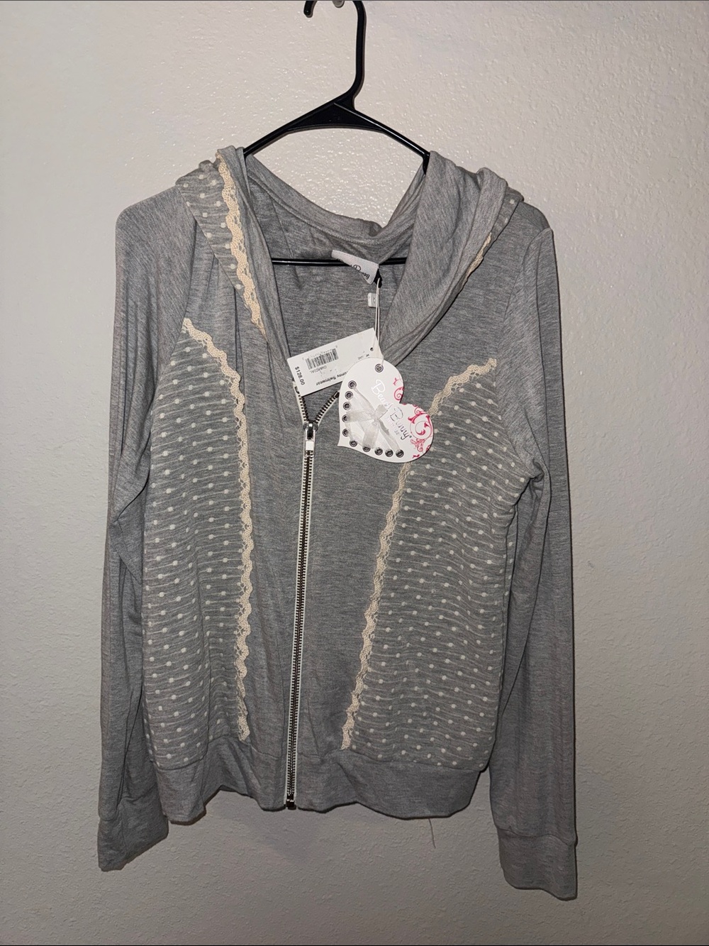 Beach Bunny Gray Lace-Trim Hooded Zip Jacket